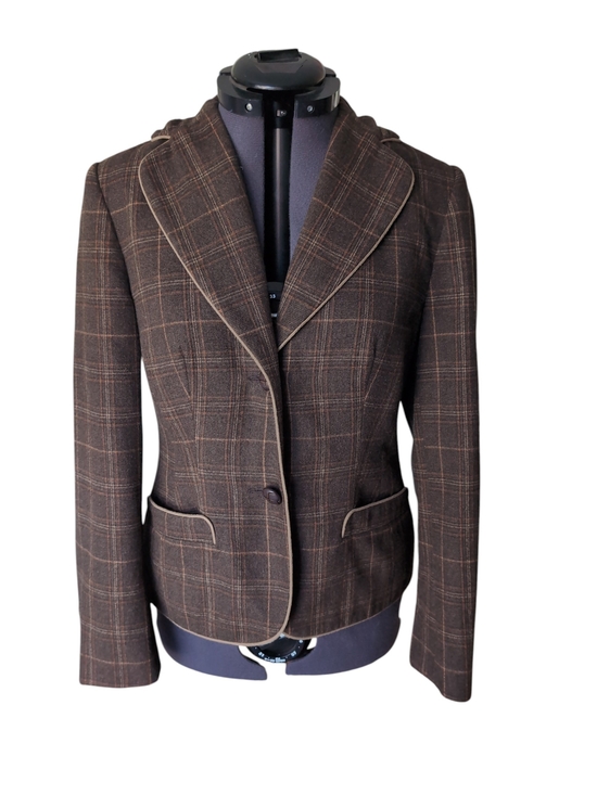 Contemporaine Other - Brown Windowpane Women's Tailored Blazer 42p